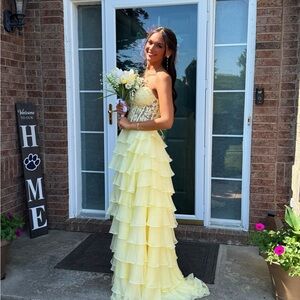 Sherri Hill Yellow Ruffled Prom Dress